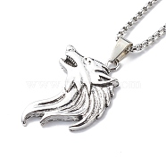 Alloy Lion Pendant Necklace with 201 Stainless Steel Box Chains for Men Women, Antique Silver & Platinum, 23.39 inch(59.4cm)(NJEW-E016-23AS)