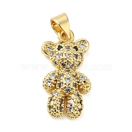 Rack Plating Brass with Cubic Zirconia Pendants, Long-Lasting Plated, Cadmium Free & Lead Free, Bear, Real 18K Gold Plated, 21x11x4.5mm, Hole: 4x3.5mm(KK-Q784-12G)