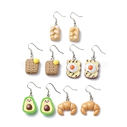 Bread & Fruit Shape Resin Dangle Earring, Brass Earring Jewelry for Women, Mixed Color, 38~44.5mm, Pin: 0.7mm(EJEW-JE05061)