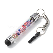 Iron Plastic Bullet Shaped Capacitive Stylus Silicone Touch Screen Pen, with Rhinestone Beads & Strip Earphone Anti-Dust Plug For Phone, Colorful, 119mm(HJEW-G014-01A)