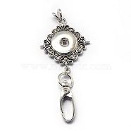 Alloy Rhinestone Snap Pendant Making, with Swivel Clasps, Card Holders, for Snap Buttons, Rhombus, Antique Silver, 45x38x6mm, Hole: 5x5.5mm, Fit Snap Button: 5~6mm Knob(PALLOY-Q315-05)