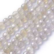 Electroplate Natural Grey Agate Beads Strands, Faceted, Round, 4mm, Hole: 1mm, about 100~101pcs/strand, 14.9~15.3 inch(38~39cm)(G-F627-01-A01)