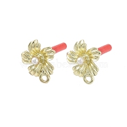Rack Plating Golden Alloy with ABS Pearl Stud Earring Findings, with Loops and 304 Stainless Steel Pins, Cadmium Free & Nickel Free & Lead Free, Flower, 16x13mm, Hole: 1.6mm, Pin: 0.7x10mm(EJEW-B036-03G-06)