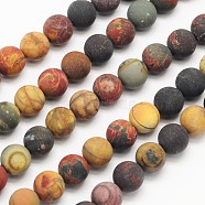 Frosted Round Natural Picture Jasper Beads Strands, 8mm, Hole: 1mm, about 49pcs/strand, 15.5 inch(G-N0166-48-8mm)