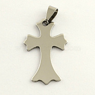 201 Stainless Steel Cross Stamping Blank Tag Pendants, with Snap on Bails, Stainless Steel Color, 36x21x1mm, Hole: 3mm(STAS-S030-04)