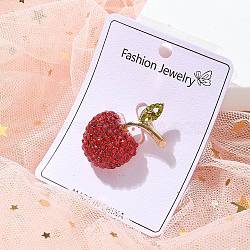 Apple Alloy Brooches, with Rhinestone , Ruby, 36x22mm(JEWB-Q004-05KCG)