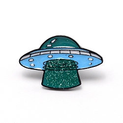 Flying Saucer Cartoon Enamel Pin, Zinc Alloy Enamel Brooch for Jacket Backpack, Electrophoresis Black, Teal, 22x34x11mm(JEWB-TAC0004-26)