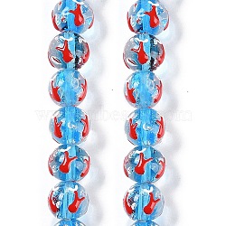 Handwork Lampwork Enamel Beads, Hand Drawn Beads, Round, Dodger Blue, 12x11mm, Hole: 1.6mm(GLAA-B021-02)