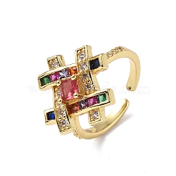 Cubic Zirconia Symbol # Open Cuff Ring, Real 18K Gold Plated Brass Jewelry for Women, Colorful, US Size 7(17.3mm)(RJEW-P046-01G-03)