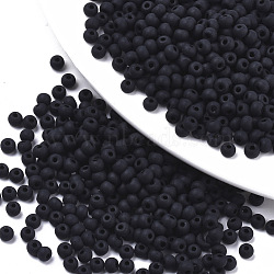 Frosted Colours Glass Beads, Opaque Colours, Round, Black, 4x3mm, Hole: 1mm, about 4500pcs/bag(SEED-S040-03A-01)
