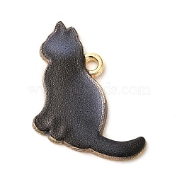 Alloy Enamel Pendants, Cat Charm, Golden, Black, 17x19x1.5mm, Hole: 1.4mm(ENAM-Q507-07B)