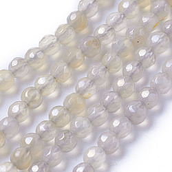 Electroplate Natural Grey Agate Beads Strands, Faceted, Round, 4mm, Hole: 1mm, about 100~101pcs/strand, 14.9~15.3 inch(38~39cm)(G-F627-01-A01)