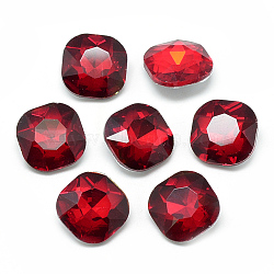 Pointed Back Glass Rhinestone Cabochons, Faceted, Back Plated, Square, Red, 12x12x5mm(RGLA-T032-12x12mm-05)