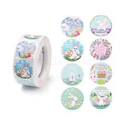 8 Patterns Easter Theme Self Adhesive Paper Sticker Rolls, with Rabbit Pattern, Round Sticker Labels, Gift Tag Stickers, Mixed Color, Easter Theme Pattern, 25x0.1mm, 500pcs/roll(DIY-C060-03R)