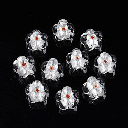 Handmade Silver Foil Glass Lampwork Beads, Flower, Clear, 14~14.5x14.5~15x8~9mm, Hole: 1.4~1.6mm(FOIL-T001-02A)