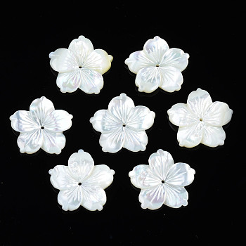 Natural White Shell Beads, Flower, 19~19.5x19.5~20x2~3mm, Hole: 1mm