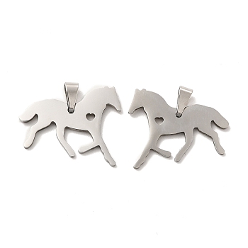 201 Stainless Steel Pendants, Horse Charm, Stainless Steel Color, 21.5x26x1.5mm, Hole: 6.5x3mm