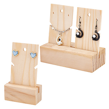 Elite 2 Sets 2 Style Rectangle Wooden Earring Card Display Stands, Earring Organizer Holder with Display Card, Undyed, Blanched Almond, Finish Product: 6~11x3~5x10cm, 1 set/style