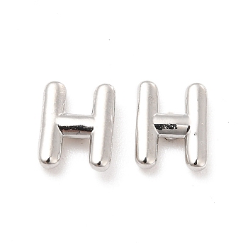 Brass Hollow Out Initial Letter Stud Earrings for Women, Platinum, Lead Free & Cadmium Free, Letter.H, 7x5.5x1.5mm, Pin: 0.8mm