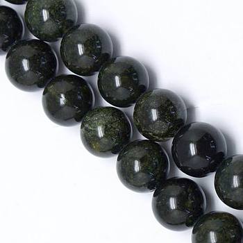 Round Gemstone Beads, Natural Serpentine/Green Lace Stone, Dark Green, 10mm, Hole: 1mm, about 40pcs/strand, 16 inch