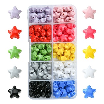 150Pcs 10 Colors Opaque Acrylic Beads, Star, Mixed Color, 11x11.5x7mm, Hole: 2mm,  15pcs/color