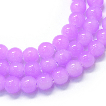 Baking Painted Imitation Jade Glass Round Bead Strands, Medium Orchid, 10~10.5mm, Hole: 1.5mm, about 85pcs/strand, 31.4 inch