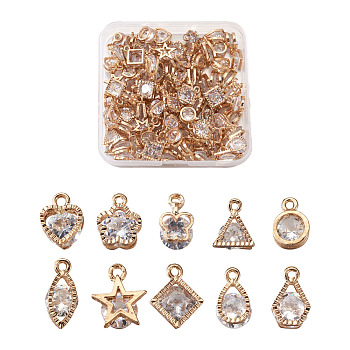 Rhombus Alloy Charms, with Clear Cubic Zirconia, Mixed Color, 14x11x5mm, Hole: 1.5mm, 100pcs/box