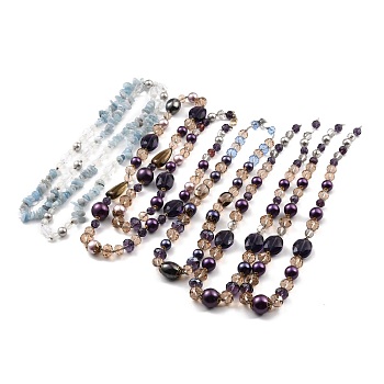 Beaded Necklaces Sets, Including Glass Beads, Shell Beads, Aquamarine & Acrylic Beads, Mixed Color, 3.54 inch~34.64 inch(9~88cm), 5pcs/set