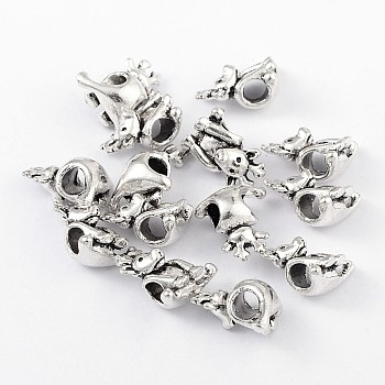 Tibetan Style Alloy Christmas Reindeer/Stag European Beads, Large Hole Beads, Cadmium Free & Nickel Free & Lead Free , Antique Silver, 16x14x10mm, Hole: 4.5mm, about 260pcs/1000g