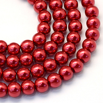 Baking Painted Pearlized Glass Pearl Round Bead Strands, FireBrick, 10~11mm, Hole: 1.5mm, about 80~85pcs/strand, 31.4 inch1.5mm