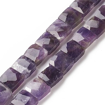 Natural Amethyst Beads Strands, Faceted, Square, 9~11.5x9~12x5~7mm, Hole: 1.2mm, about 34~36pcs/strand, 14.96~15.63 inch(38~39.7cm)