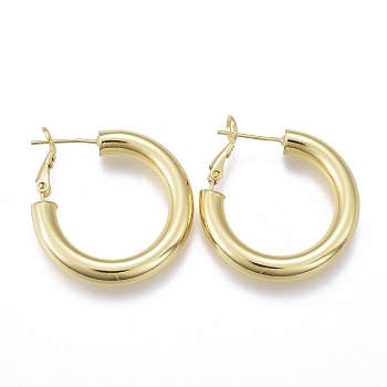 Brass Hoop Earrings, Long-Lasting Plated, Ring, Real 18K Gold Plated, 29.5~30x5mm, Pin: 0.8mm