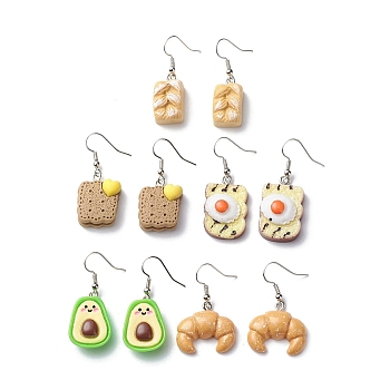 Bread & Fruit Shape Resin Dangle Earring, Brass Earring Jewelry for Women, Mixed Color, 38~44.5mm, Pin: 0.7mm