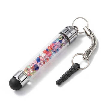 Iron Plastic Bullet Shaped Capacitive Stylus Silicone Touch Screen Pen, with Rhinestone Beads & Strip Earphone Anti-Dust Plug For Phone, Colorful, 119mm
