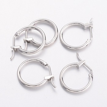 Brass Hoop Earrings, Nickel Free, Platinum Color, 14x1.5mm