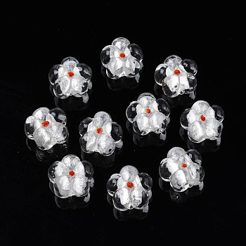 Handmade Silver Foil Glass Lampwork Beads, Flower, Clear, 14~14.5x14.5~15x8~9mm, Hole: 1.4~1.6mm