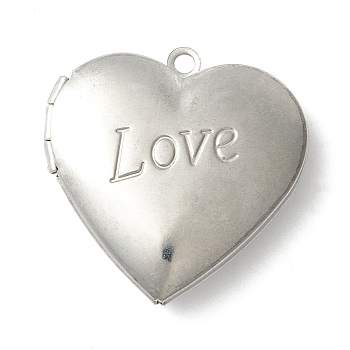 304 Stainless Steel Diffuser Locket Pendants, Photo Frame Pendants for Necklaces, Heart with Love, Stainless Steel Color, 29x28.5x7mm, Hole: 2mm, Inner Diameter: 19.5x21mm