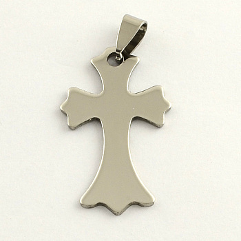 201 Stainless Steel Cross Stamping Blank Tag Pendants, with Snap on Bails, Stainless Steel Color, 36x21x1mm, Hole: 3mm