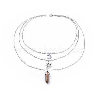 Bullet Natural & Synthetic Gemstone Pendant Tiered Necklaces(NJEW-JN02457)-2