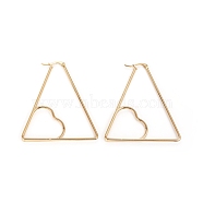 201 Stainless Steel Hoop Earrings, with 304 Stainless Steel Pin, Hypoallergenic Earrings, Triangle with Heart, Golden, 7 Gauge, 57x51x3.5mm, Pin: 1x0.5mm(EJEW-L243-15B-G)