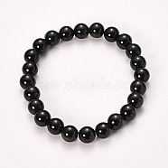 Natural Obsidian Beaded Stretch Bracelets, Round, 2-1/8 inch(55mm), bead: 8~9mm(BJEW-Q692-12-8mm)