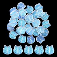 35Pcs Transparent Spray Painted Glass Beads, Cat, Clear AB, 13.5x14x5mm, Hole: 1.2mm(GLAA-YW0001-77)