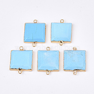 Natural Howlite Links Connectors, Dyed & Heated, with Iron Findings, Square, Golden, 27~28x20~21x5mm, Hole: 2mm(G-S344-102)