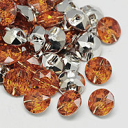 Taiwan Acrylic Rhinestone Buttons, Faceted, 1-Hole, Flat Round, Orange, 28x12mm, Hole: 2mm(BUTT-F020-28mm-37)