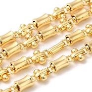 Rack Plating Brass Bamboo Stick & Cross Knot Link Chain, Unwelded, Long-Lasting Plated, Lead Free & Cadmium Free, Real 18K Gold Plated, 7.5x8x3.5mm, 10x5.5mm(CHC-H105-12G)