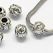 Alloy European Beads, Large Hole Rondelle Beads, with Constellation/Zodiac Sign, Antique Silver, Pisces, 10.5x9mm, Hole: 4.5mm(PALLOY-S082-12)