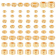 ELITE 80Pcs 8 Styles Rack Plating Brass Spacer Beads, Long-Lasting Plated, Column & Flat Round & Rondelle, Mixed Shapes, Real 18K Gold Plated, 3~5.7x1.5~3mm, Hole: 1.4~2mm, 10pcs/style(KK-PH0006-28)