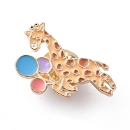 Animal with Balloon Enamel Pin, Brooches, Light Gold Alloy Badge for Backpack Clothes, Giraffe Pattern, 23~27x15.5~25x2mm, pin: 1mm(ENAM-K021-01C)