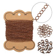 DIY Brass Twisted Chains Necklace Making Kits, Including Lobster Claw Clasps and Jump Rings, Red Copper, Links: 4x3x0.45mm, 10m(DIY-LS0002-88R)