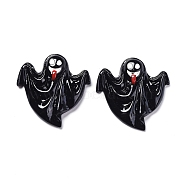 Halloween Theme Opaque Resin Cabochons, for Jewelry Making, Ghost Sticking Tongue Out, Flat Back, Black, 30.5x29x6mm(RESI-D0003-11B)